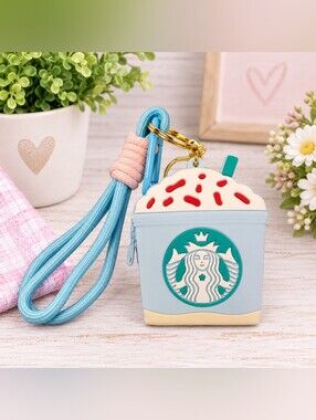 Starbucks Silicone Drink-Shaped Coin Pouch with Lanyard - Light Blue & Pink